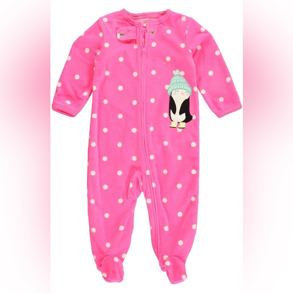Carter's Fleece‎ Snap Footie (Baby) - Penguin-Hot Pink